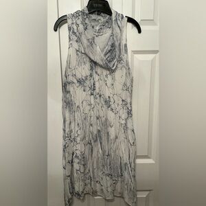 Vanessa Zani White and Blue Marble Print Dress